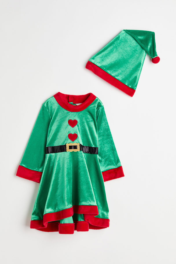 H&M Christmas Dress And Hat Green/elf
