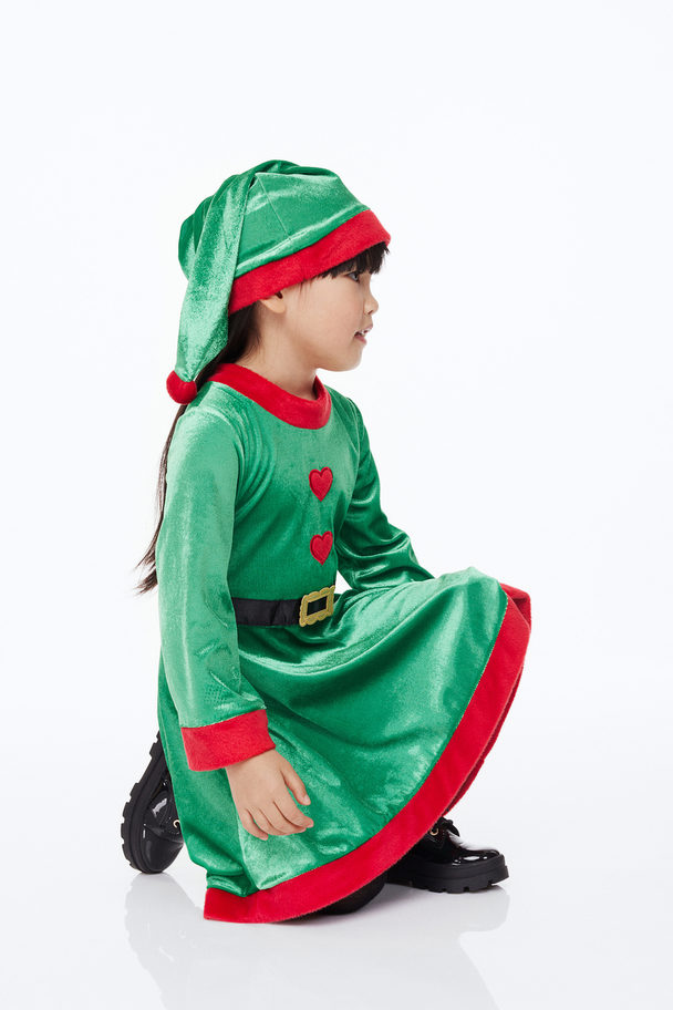 H&M Christmas Dress And Hat Green/elf