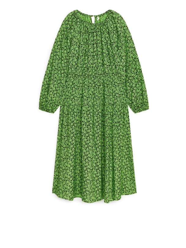 Arket Luftiges Kleid aus Cupro-Mix Grün/Geblümt