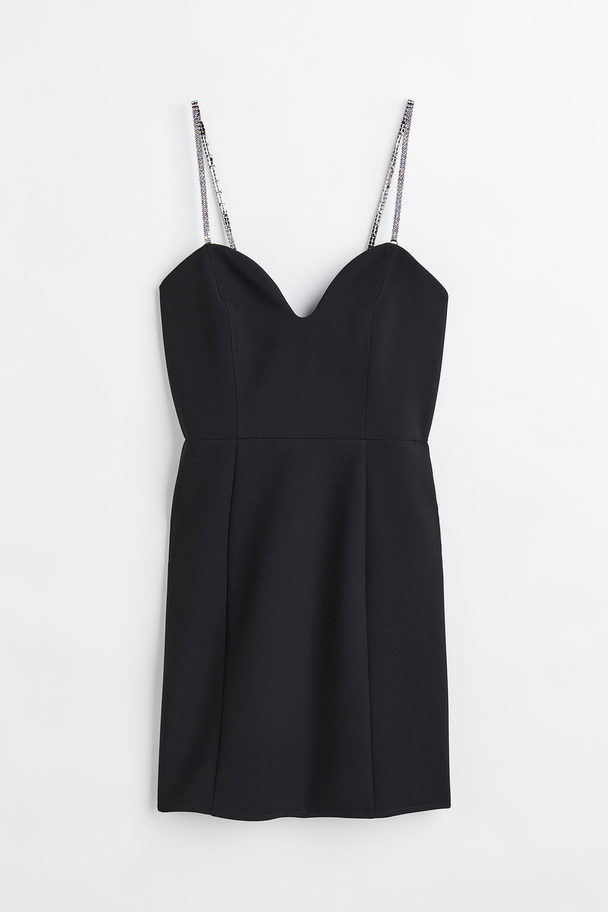 H&M Rhinestone-strap Dress Black/rhinestones