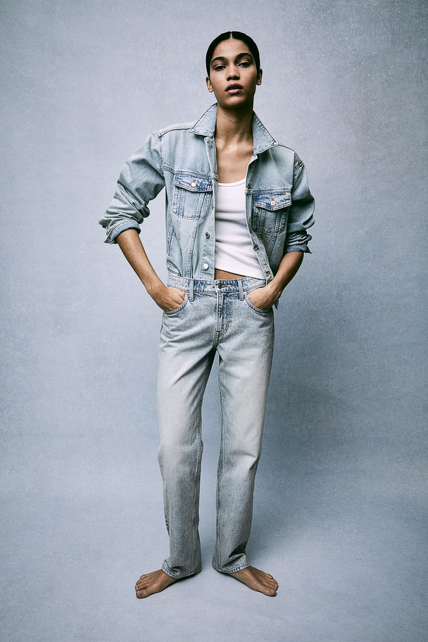 H&M Straight Regular Jeans Blek Denimblå