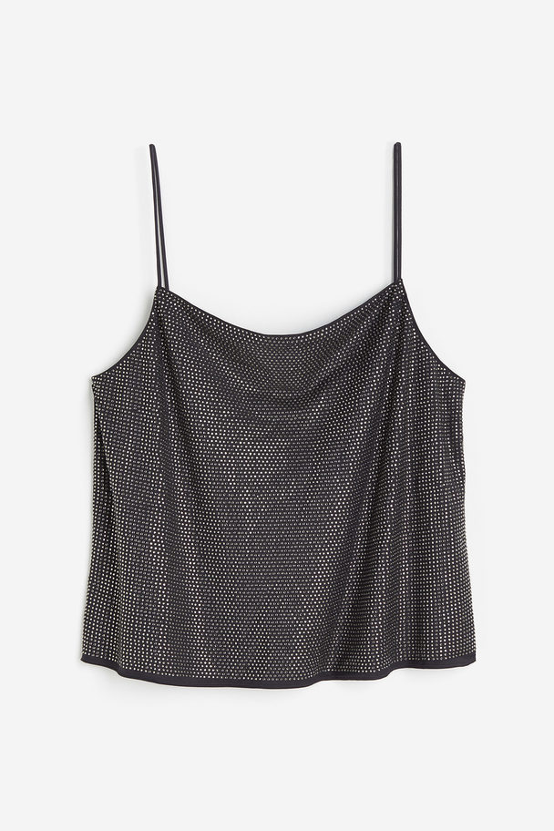 H&M Rhinestone-embellished Strappy Top Charcoal Grey/silver-coloured