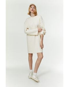 Rib-knit Dress Cream