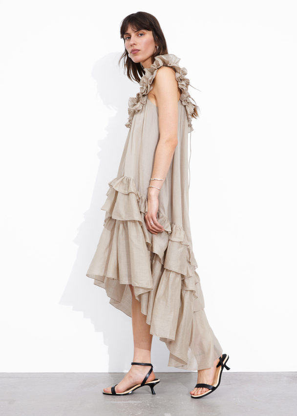 & Other Stories Tiered Ruffle Midi Dress Mole