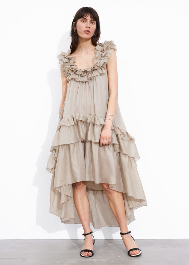 & Other Stories Tiered Ruffle Midi Dress Mole