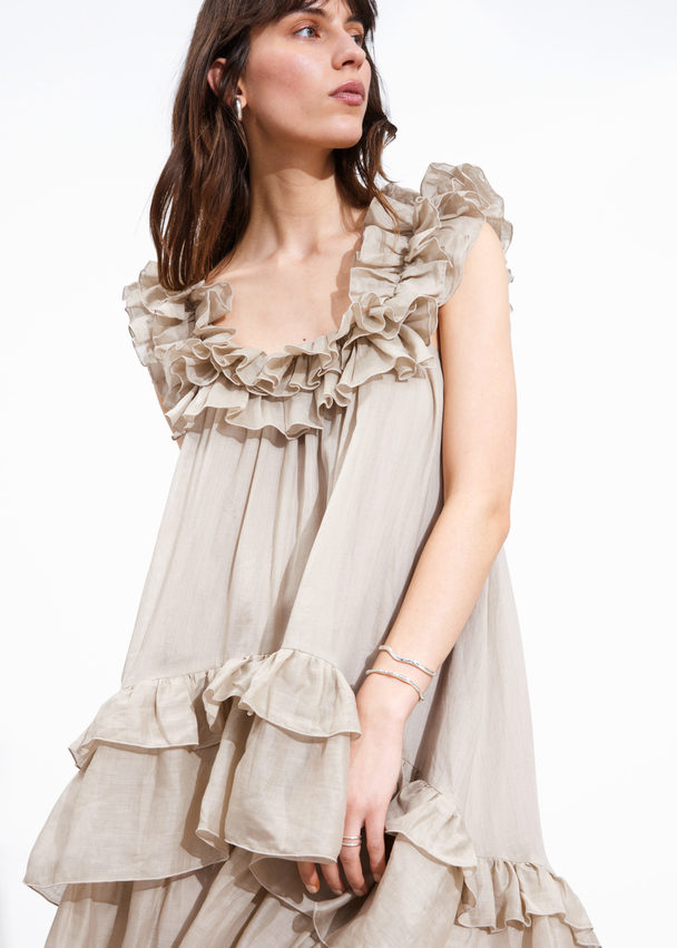 & Other Stories Tiered Ruffle Midi Dress Mole