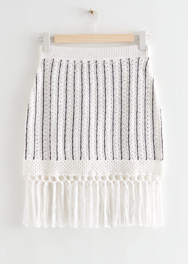& Other Stories Fringed Crochet Mini Skirt White