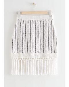 Fringed Crochet Mini Skirt White