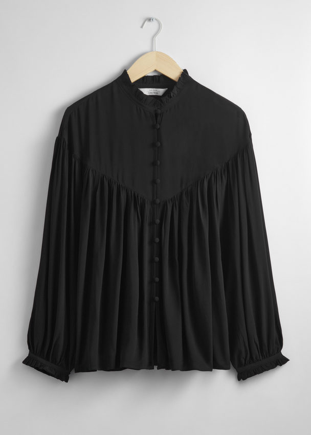 & Other Stories Oversized Frill Blouse Black