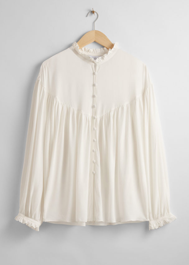 & Other Stories Oversized Frill Blouse Cream