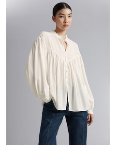 Oversized Blouse Met Ruches Crème