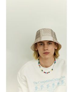 Reversible Cotton Bucket Hat Beige/paisley-patterned