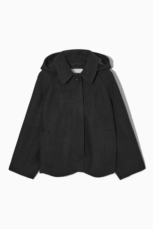 COS Hooded Boiled-wool Coat Black