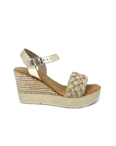 Diana Golden Wedge Sandal In Leather With Jute Band