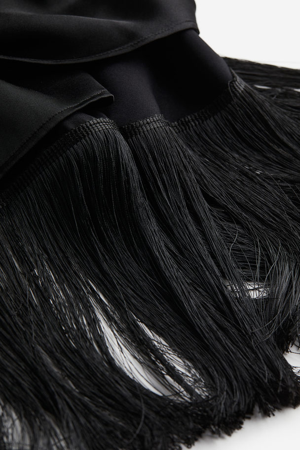 H&M Fringe-trimmed Shirt Dress Black