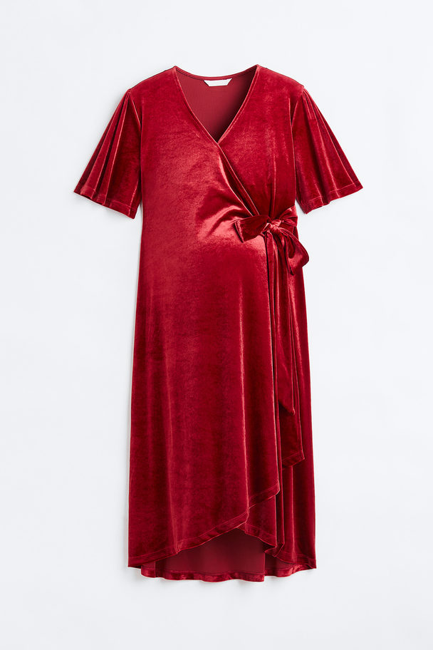 H&M MAMA Wickelkleid aus Velours Rot