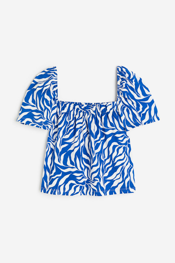 H&M Square-neck Top Bright Blue/patterned