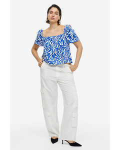Square-neck Top Bright Blue/patterned