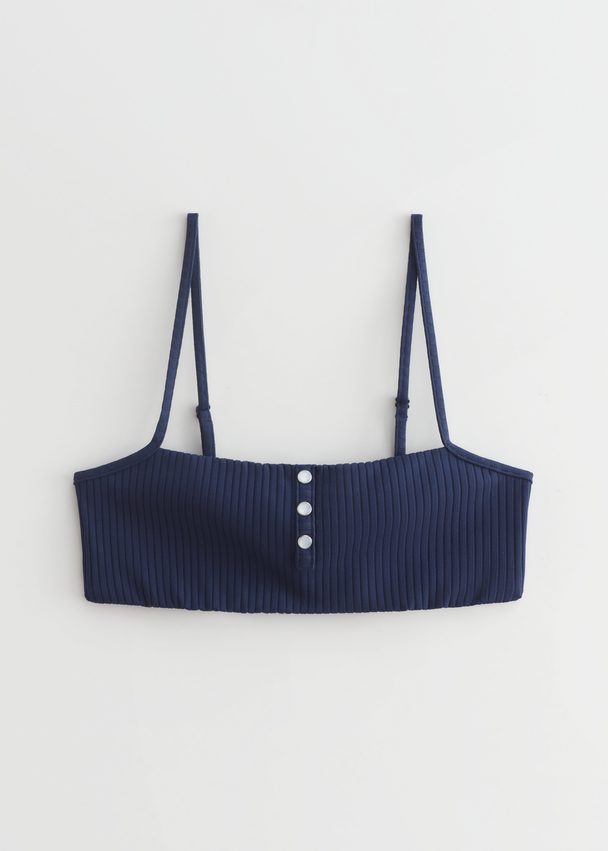& Other Stories Pearl Button Ribbed Bikini Top Navy