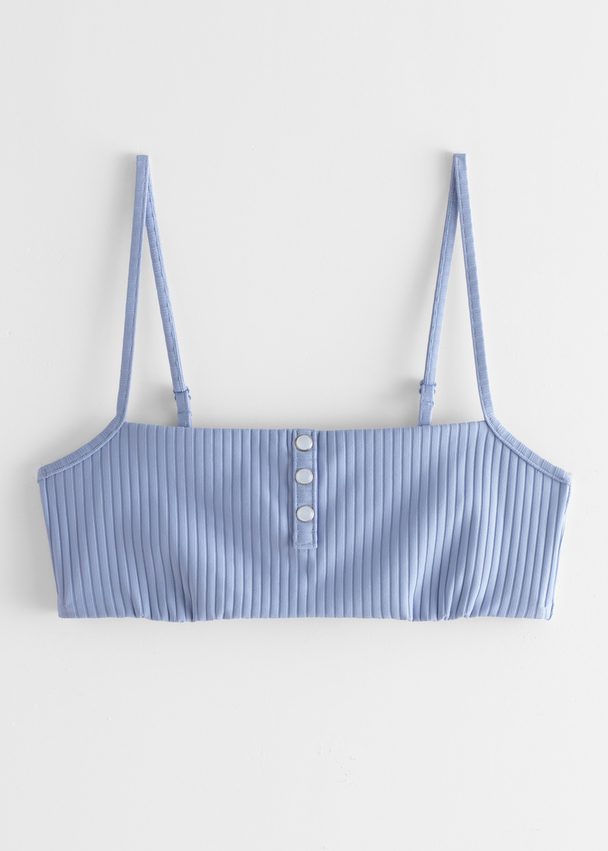 & Other Stories Pearl Button Ribbed Bikini Top Light Blue
