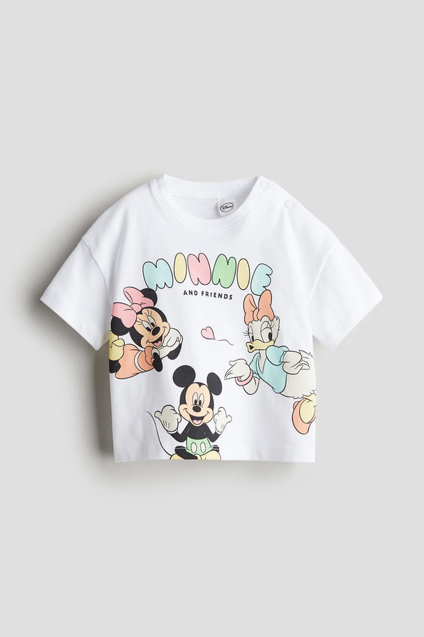 H&M T-shirt Van Katoenen Tricot Met Print Wit/minnie Mouse