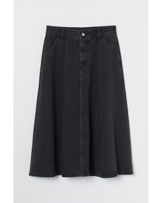 H&M Knee-length Denim Skirt Black/washed Out