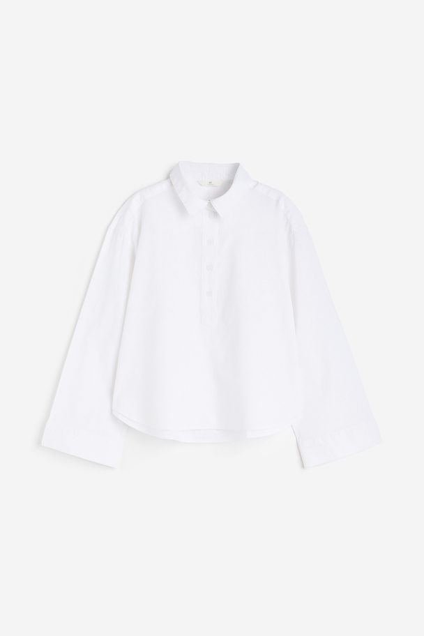 H&M Pop-Over-Bluse aus Leinenmischung Weiß