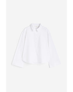 Linen-blend Pop-over Shirt White