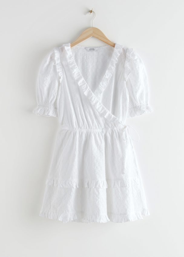& Other Stories Frilled Embroidered Mini Dress White