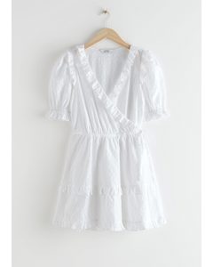 Frilled Embroidered Mini Dress White