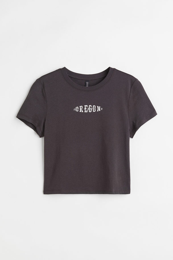 H&M Cropped T-shirt Med Tryk Sort/oregon