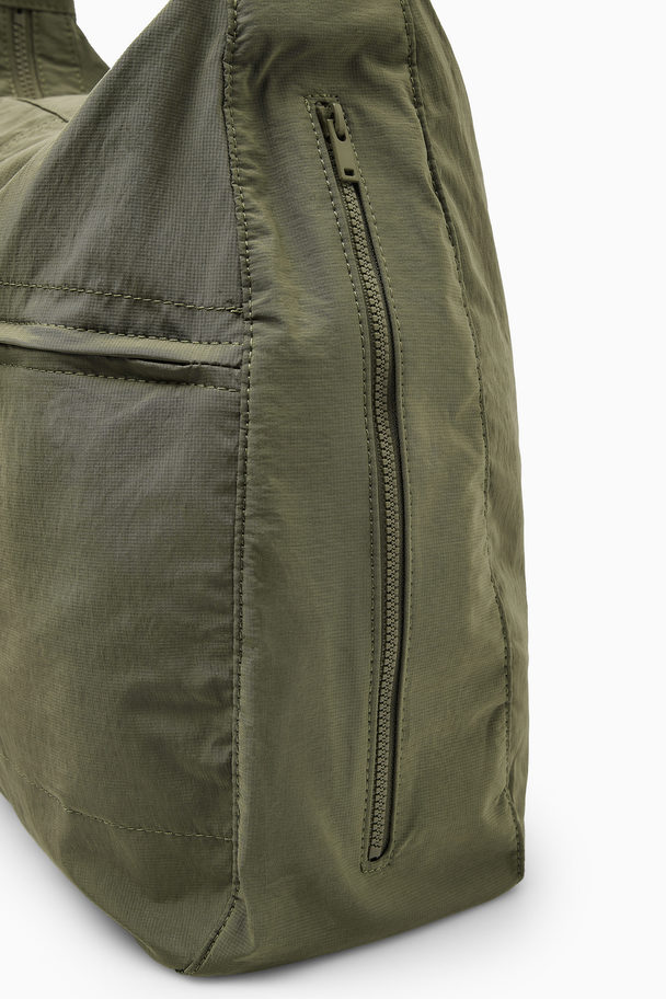 COS Slouchy Nylon Messenger Bag Khaki Green