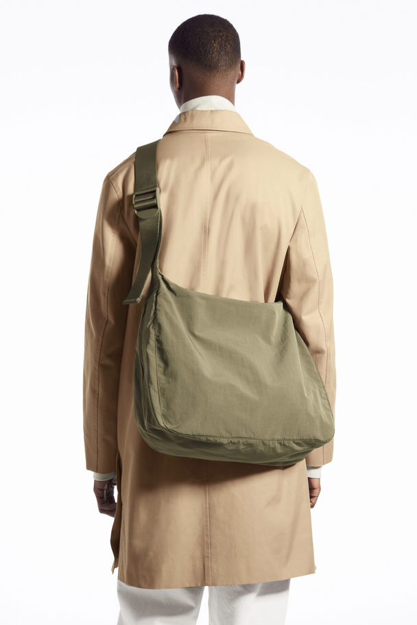 COS Slouchy Nylon Messenger Bag Khaki Green