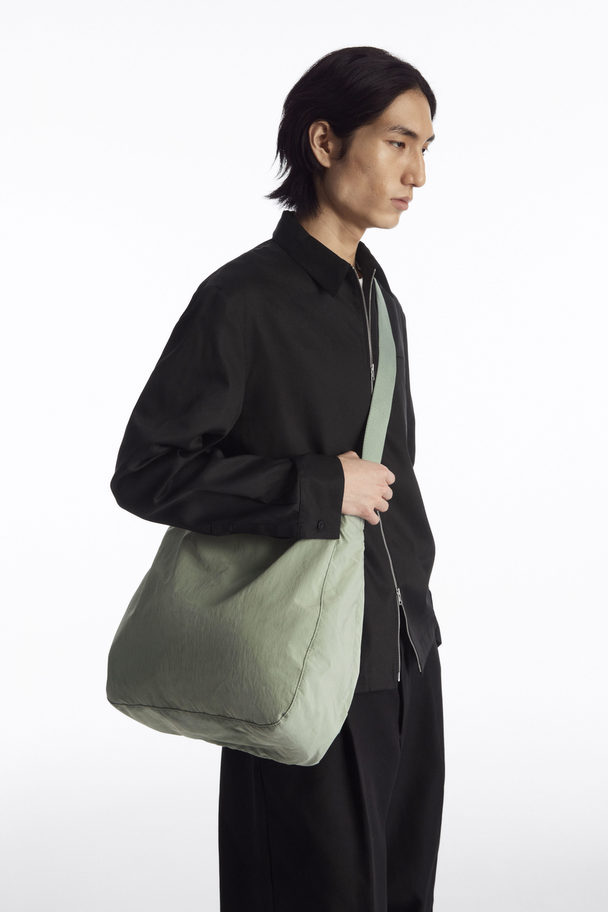 COS Slouchy Nylon Messenger Bag Light Green