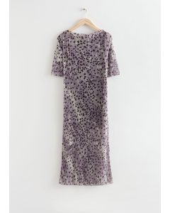 Lasergesneden Midi-jurk Met Print Grijze Luipaardprint