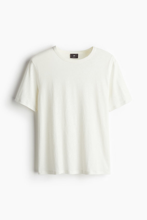 H&M T-shirt Van Linnenmix - Regular Fit Wit