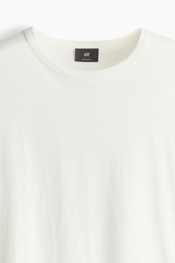 H&M T-shirt Van Linnenmix - Regular Fit Wit