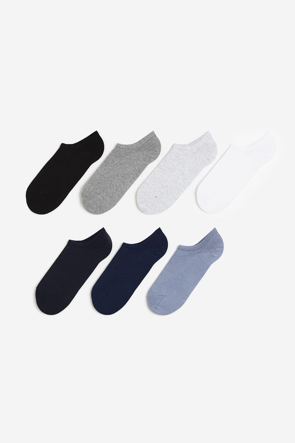 H&M 7er-Pack Sneakersocken Weiß/Graumeliert/Blau