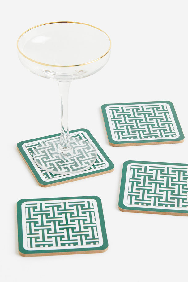 H&M HOME 4-pack Graphic-print Coasters Green/patterned