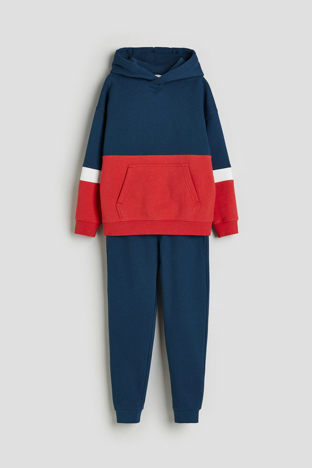 H&M 2-piece Sweatshirt Set Navy Blue/red