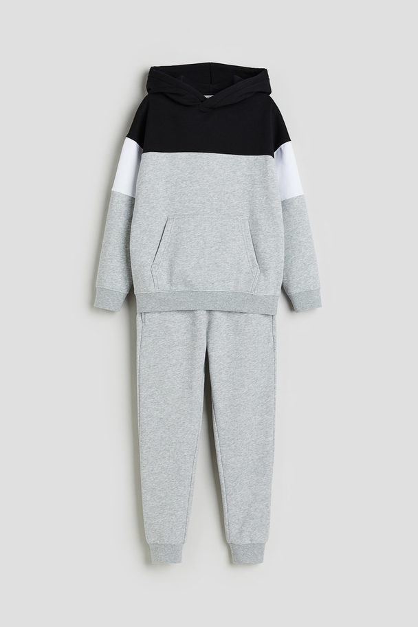 H&M 2-piece Sweatshirt Set Light Grey Marl/black