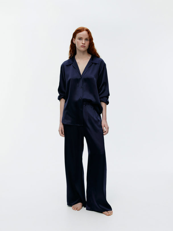 ARKET Silk Trousers Dark Blue