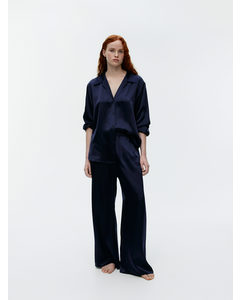 Silk Trousers Dark Blue