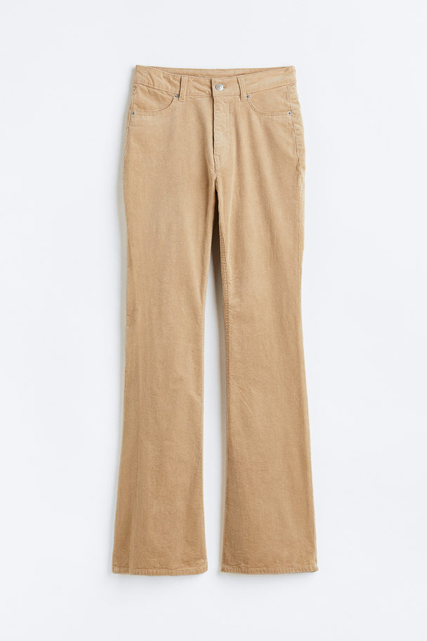H&M Flared Corduroy Trousers Beige