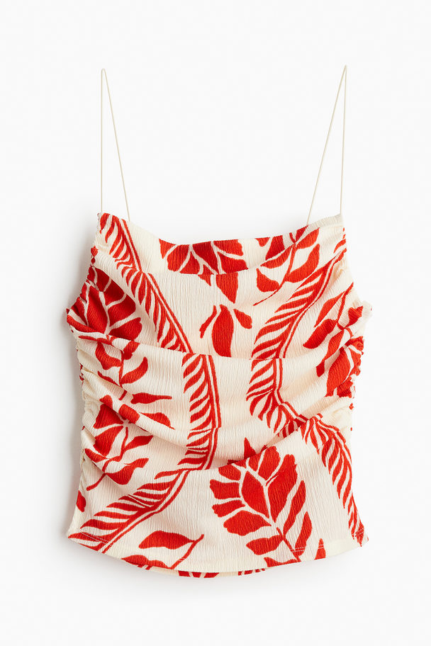 H&M Gedrapeerde Straptop Roomwit/rood Dessin