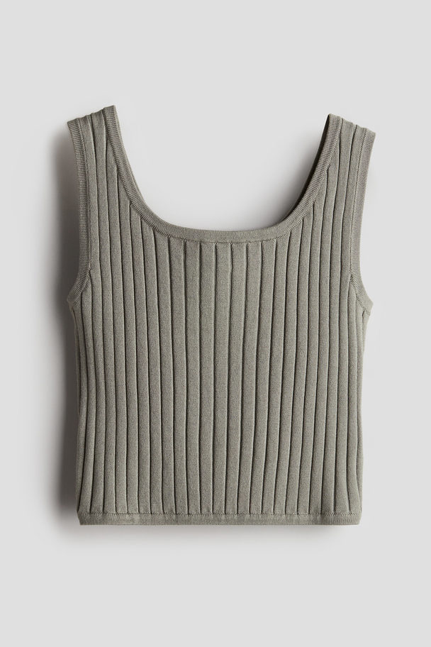 H&M Ribgebreide Tanktop Kakigroen