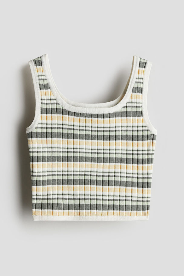 H&M Rib-knit Vest Top Khaki Green/striped