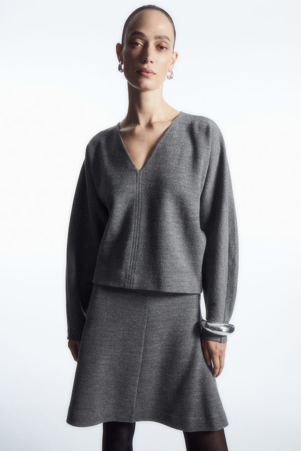 COS V-neck Boiled-wool Jumper Grey Mélange