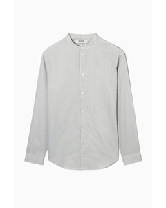 Regular-fit Grandad-collar Poplin Shirt Khaki / White