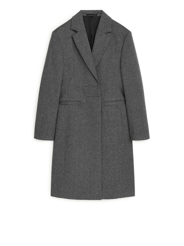 Arket Fitted Wool Blend Coat Black/grey